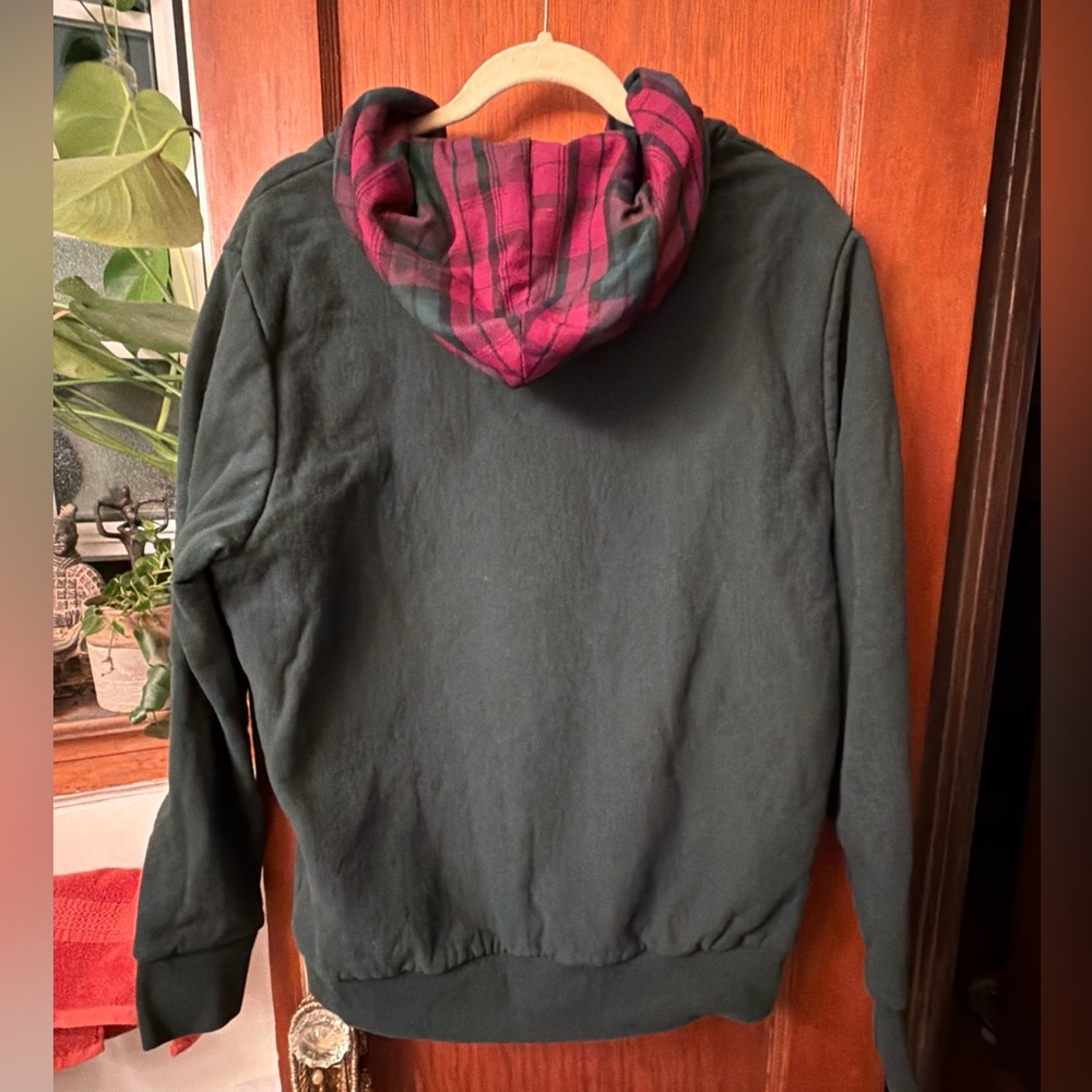 Noah NY Heavy Weight Green Zip Hoodie Sweatshirt with Plaid Inside Size Large - Picture 4 of 16